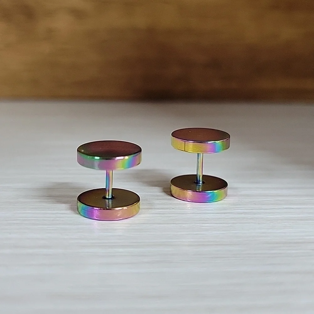 🔥LAST PAIR🔥 OILSLICK BARBELL GAUGE STYLE EARRINGS
